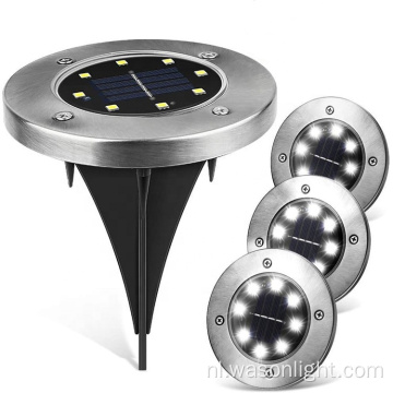 Wason Hot Sale 8led Auto On/Off Night Beveiliging Disk aangedreven LED Garden Light Walkway Outdoor Solar Ground Lights